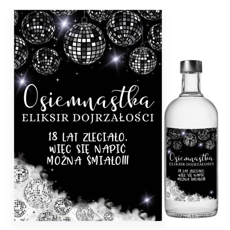 Naklejki na Butelki na 18 Urodziny Czern i Biel - 10 sztuk NAK_104
