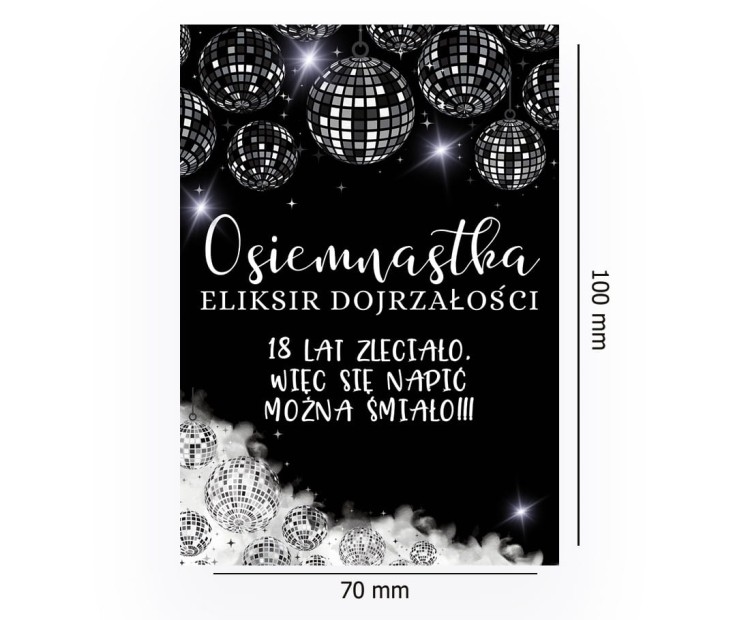 Naklejki na Butelki na 18 Urodziny Czern i Biel - 10 sztuk NAK_104 Rozmiar
