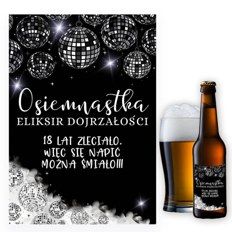Naklejki na Butelki na 18 Urodziny Czern i Biel - 10 sztuk NAK_104