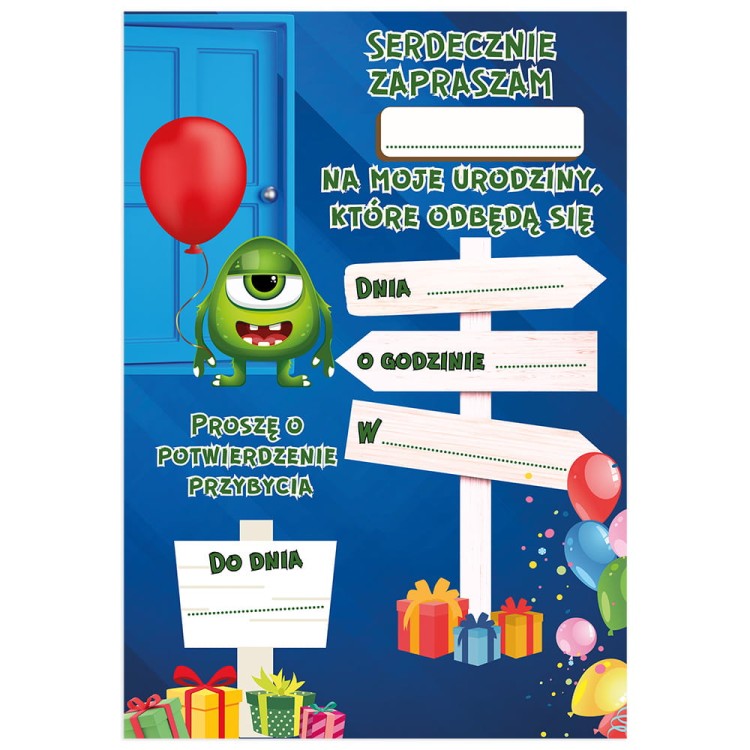 Zaproszenia dla Dzieci Stworki WB_55 Srodek