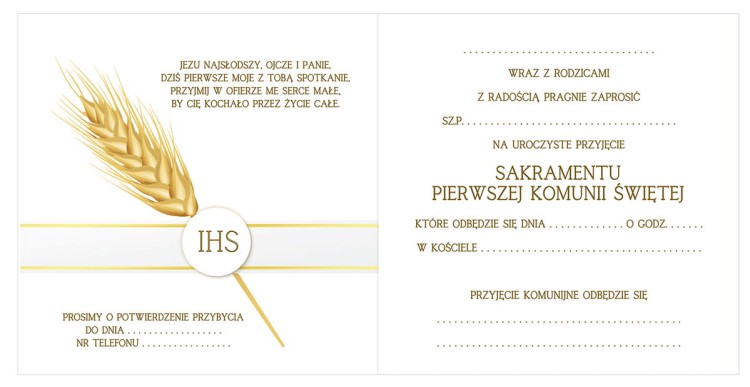 Zaproszenia na Komunie Klos ZKK_14 Srodek