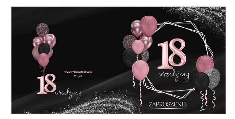 Zaproszenia na 18 Urodziny Rozowe Balony Z11_42 Przod