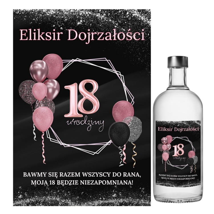 Naklejki na Butelki na 18 Urodziny Rozowe Balony - 10 sztuk NAK_107