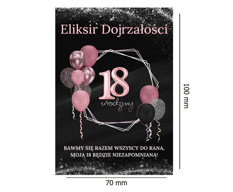 Naklejki na Butelki na 18 Urodziny Rozowe Balony - 10 sztuk NAK_107 Rozmiar