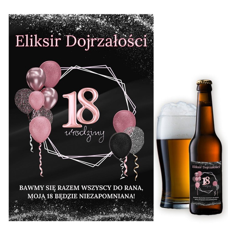 Naklejki na Butelki na 18 Urodziny Rozowe Balony - 10 sztuk NAK_107
