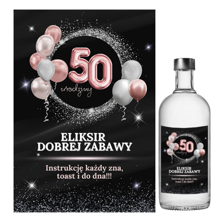 Naklejki na Butelki na 50 Urodziny Rozowe Balony - 10 sztuk NAK_109