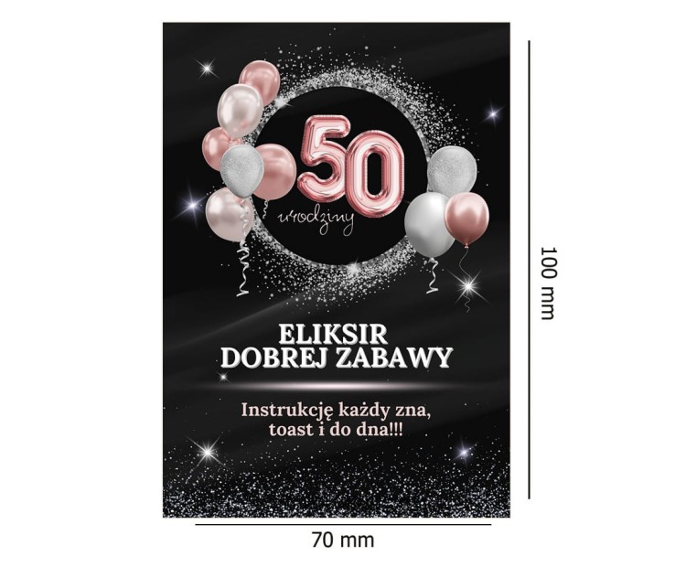 Naklejki na Butelki na 50 Urodziny Rozowe Balony - 10 sztuk NAK_109 Rozmiar