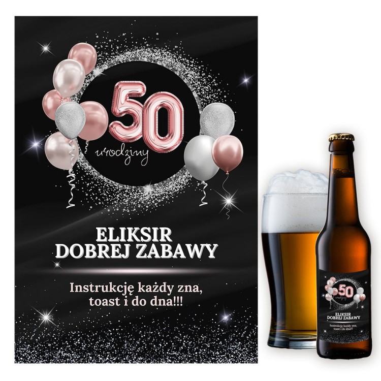 Naklejki na Butelki na 50 Urodziny Rozowe Balony - 10 sztuk NAK_109