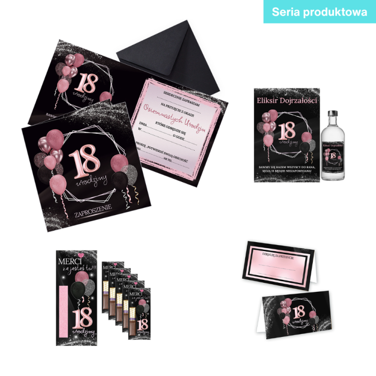 Rozowe balony 18 Z11_42 Seria Produktowa Czarna Koperta