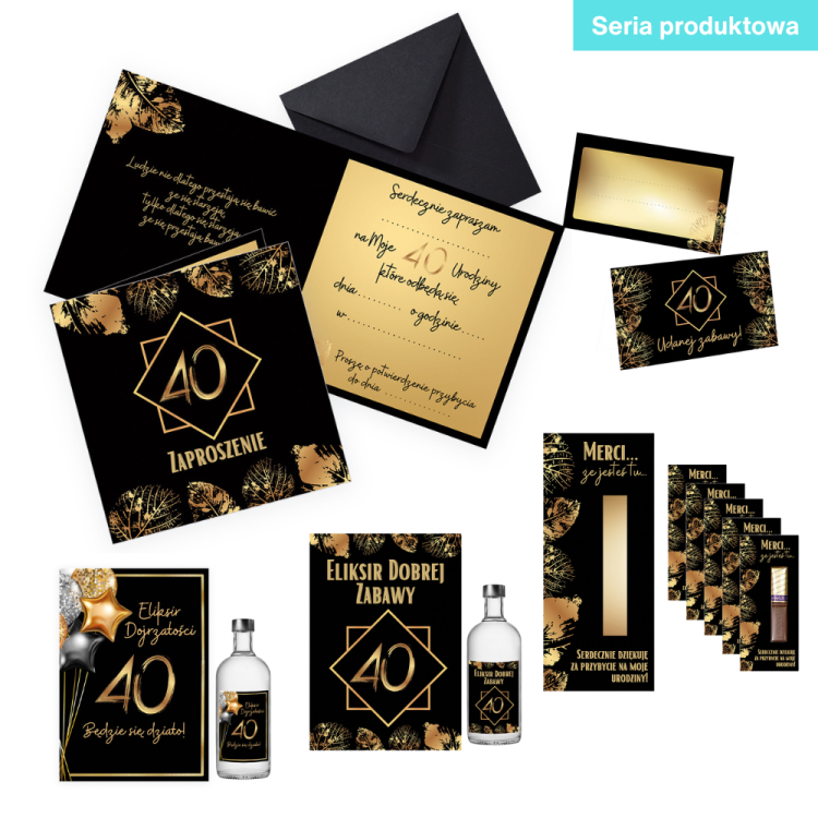Zlote Liscie 40 Urodziny Seria Produktowa Czarna Koperta