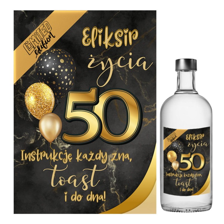 Naklejki na Butelki na 50 Czarno zlote - 10 sztuk NAK_112