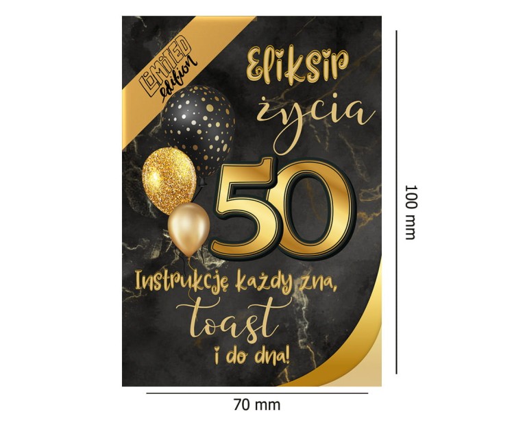 Naklejki na Butelki na 50 Czarno zlote - 10 sztuk NAK_112 Rozmiar