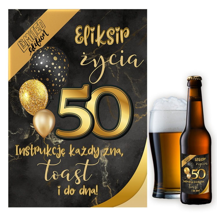 Naklejki na Butelki na 50 Czarno zlote - 10 sztuk NAK_112