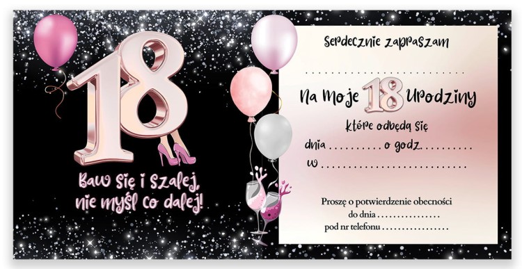 Zaproszenia na 18 Urodziny Rozowe szpilki Z13_05 Srodek