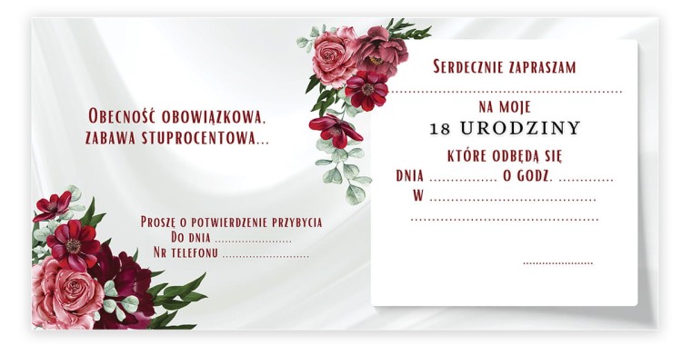 Zaproszenia na 18 Urodziny Bordo Z13_07 Srodek