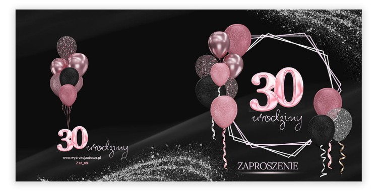 Zaproszenia na 30 Urodziny Rozowe Balony Z13_09 Przod