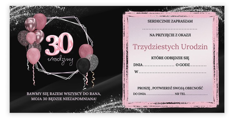 Zaproszenia na 30 Urodziny Rozowe Balony Z13_09 Srodek