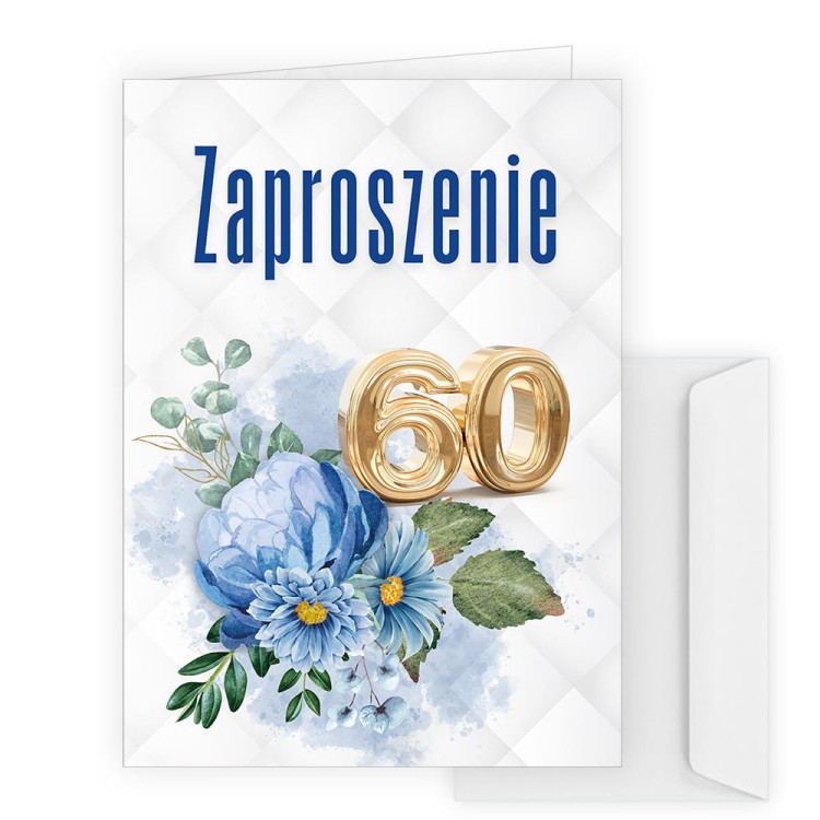 Zaproszenia na 60 Urodziny Granatowe Kwiaty WB_61