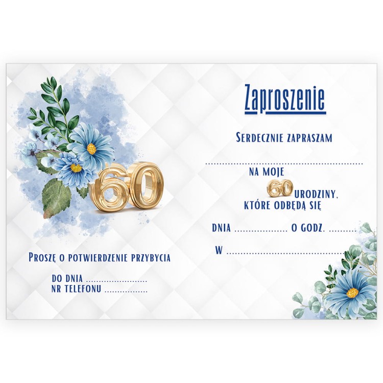 Zaproszenia na 60 Urodziny Granatowe Kwiaty WB_61 Srodek