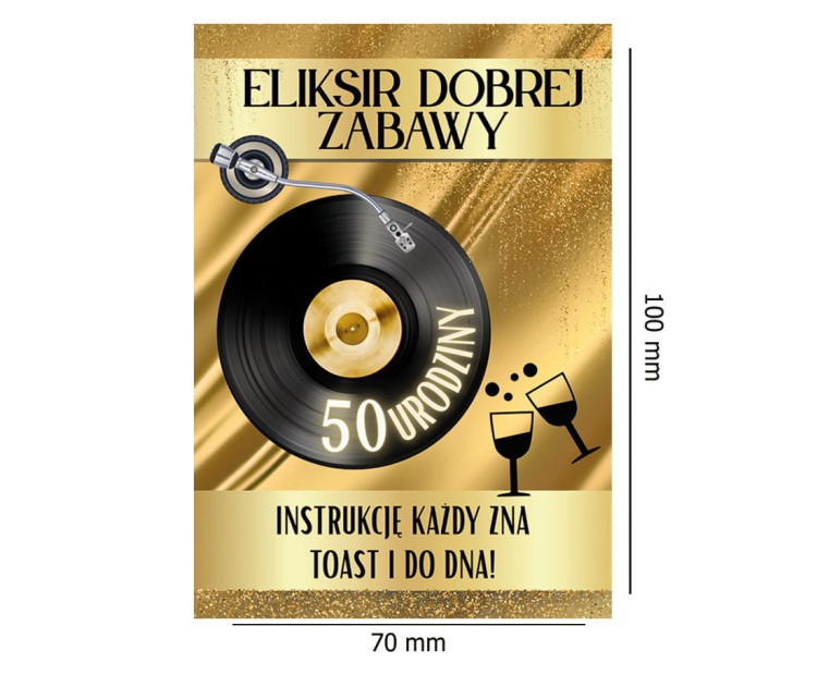 Naklejki na Butelki na 50 Urodziny Gramofon - 10 sztuk NAK_115  Rozmiar