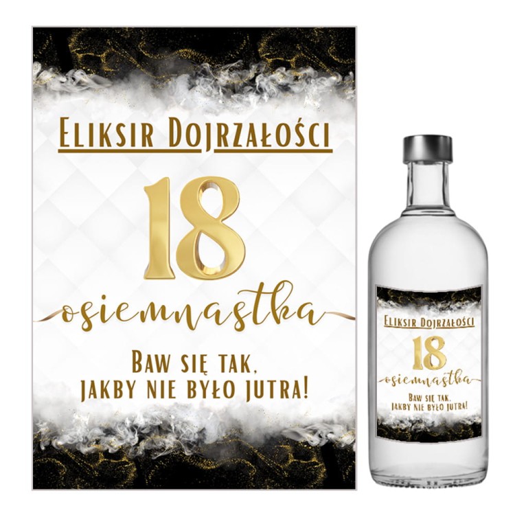 Naklejki na Butelki na 18 Urodziny Zloto i Czern- 10 sztuk NAK_117