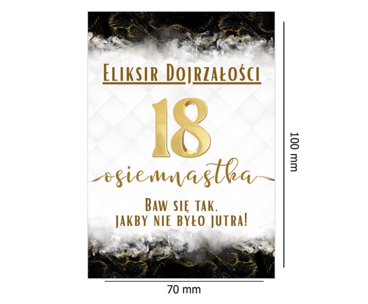 Naklejki na Butelki na 18 Urodziny Zloto i Czern - 10 sztuk NAK_117 Rozmiar