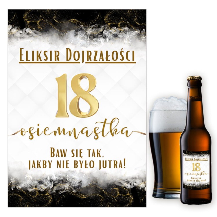 Naklejki na Butelki na 18 Urodziny Zloto i Czern 10 sztuk NAK_117