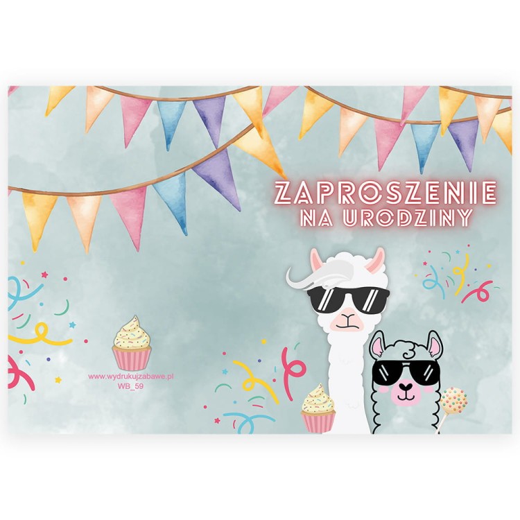 Zaproszenia dla Dzieci Lamy Wb_59 Przod  Tyl