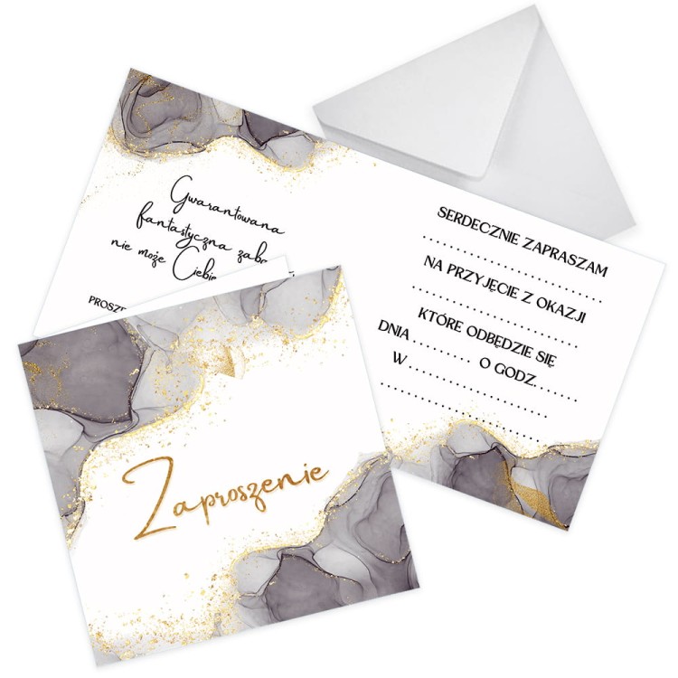 Zaproszenia Ogolne Czarno Zlote Z11_40 Biala Koperta