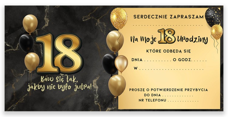 Zaproszenia na 18 Urodziny Czarno Zlote  Z13_01 Srodek