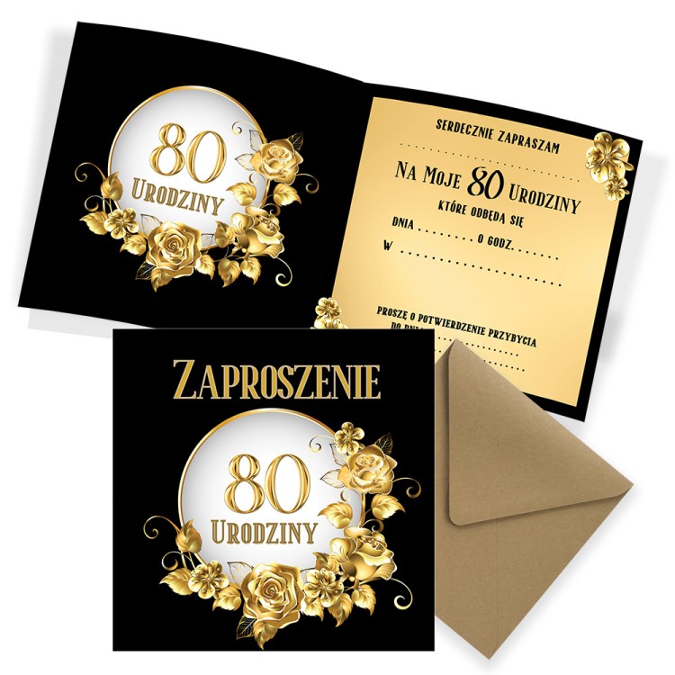 Zaproszenia na 80 Urodziny Szyk  Z13_04 Eko Koperta