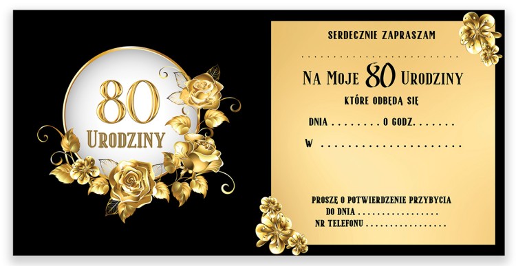Zaproszenia na 80 Urodziny Szyk  Z13_04 Srodek