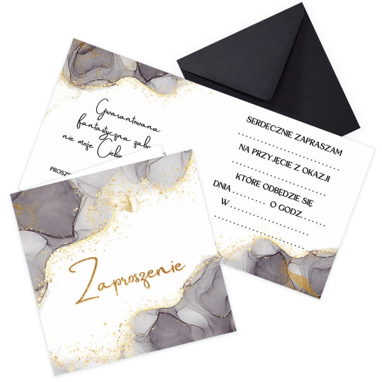 Zaproszenia Ogolne Czarno Zlote Z11_40 Czarna Koperta