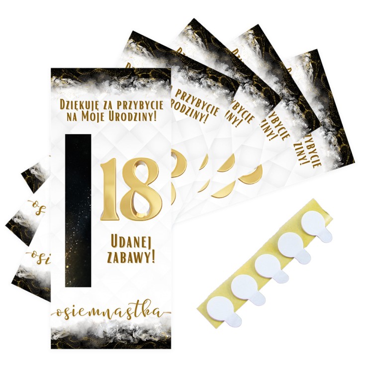 Podziękowania dla gosci Merci na 18 Urodziny Zloto i Czern - 5 sztuk PDM_34 kropki