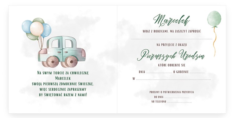 Zaproszenia Personalizowane na Roczek Autko D13_02 srodek