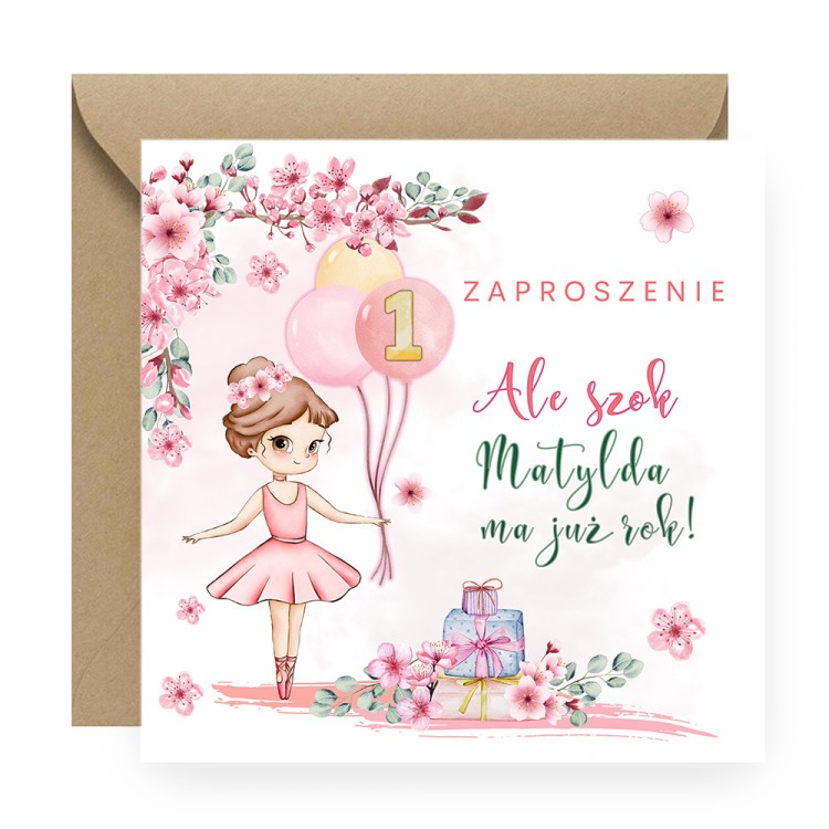 Zaproszenia Personalizowane na Roczek Baletnica D13_04 eko koperta