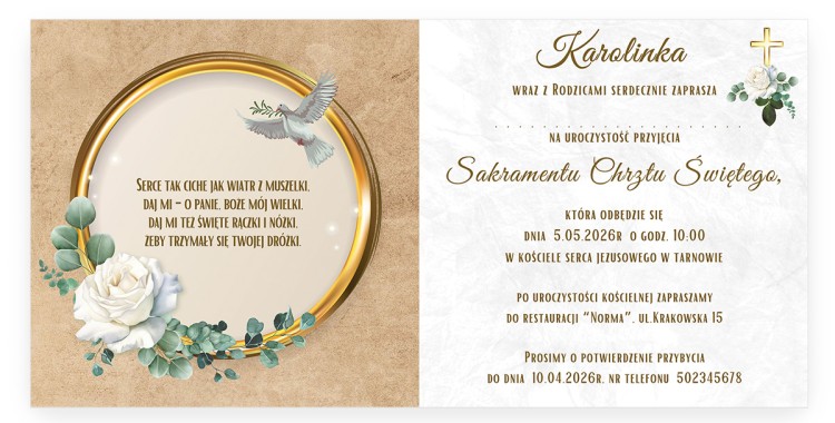 Zaproszenia Personalizowane na Chrzest Stokrotki srodek