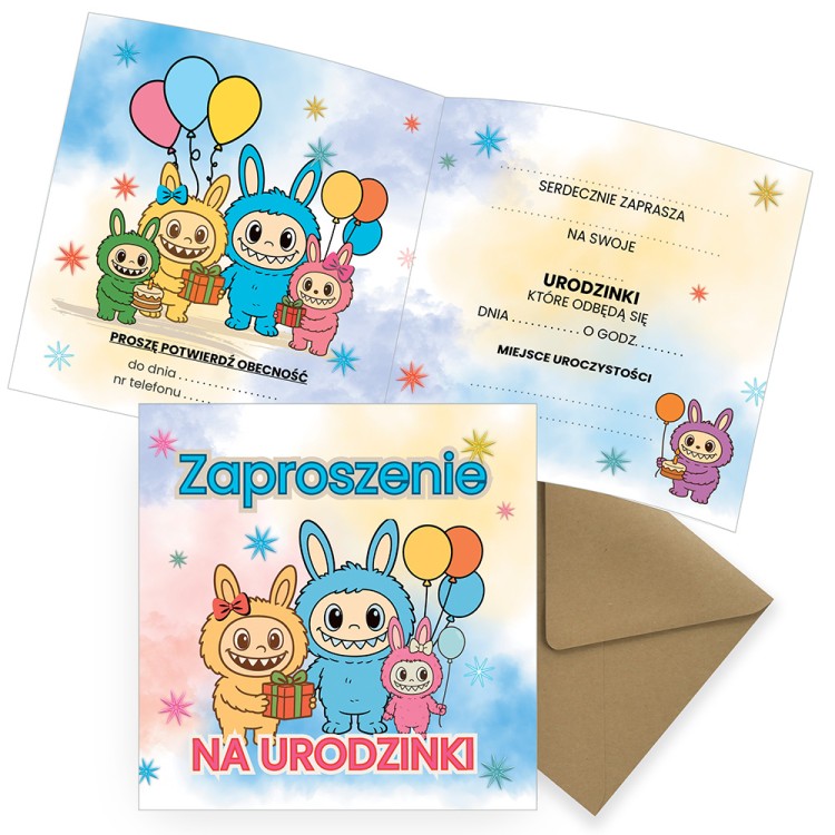 Zaproszenia dla Dzieci na Urodziny LabooParty Z13_12 eko koperta