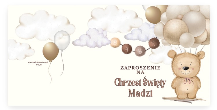 Zaproszenia Personalizowane na Chrzest Święty Beżowy Miś_P13_02_przod