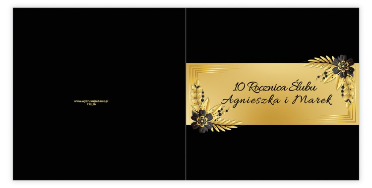 Zaproszenia Personalizowane Rocznica Ślubu Czarno Złote Kwiaty Eko Koperta przód