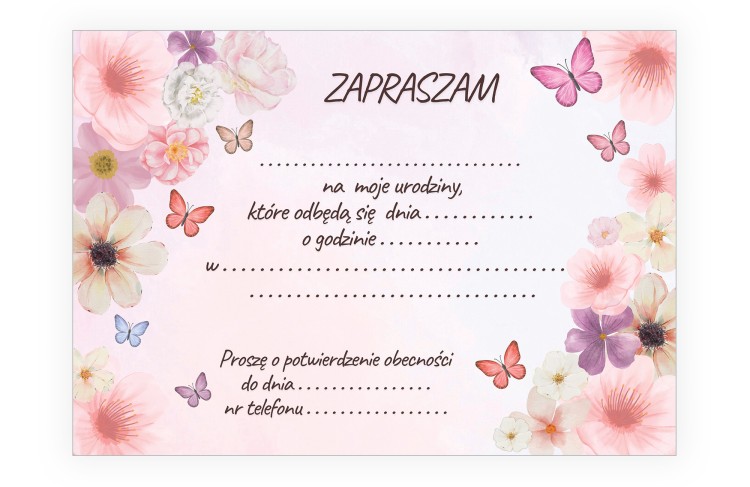 Zaproszenia dla Dzieci Motyle ZJB_05 tył