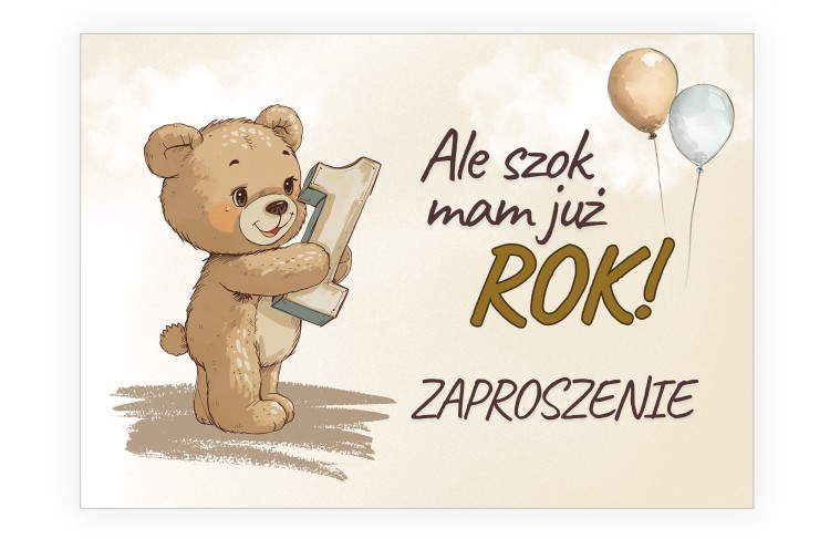 Zaproszenia dla Dzieci Beżowy Misiek ZJB_03 przód