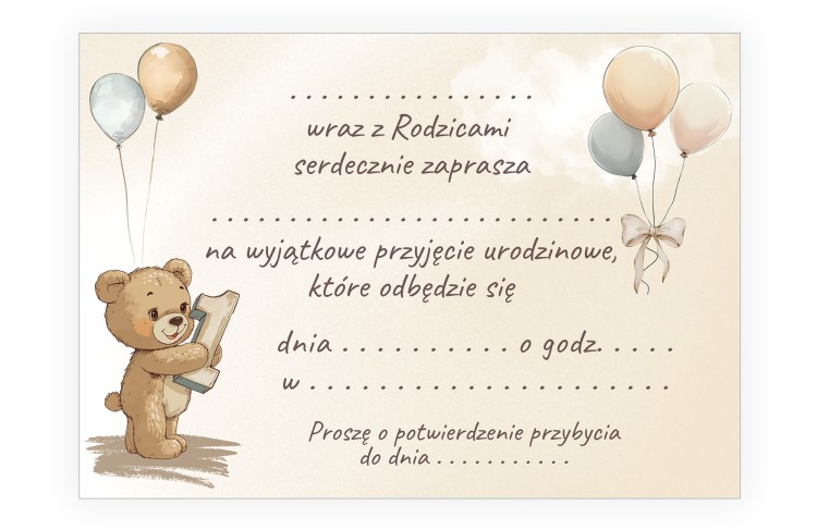 Zaproszenia dla Dzieci Beżowy Misiek ZJB_03 tył