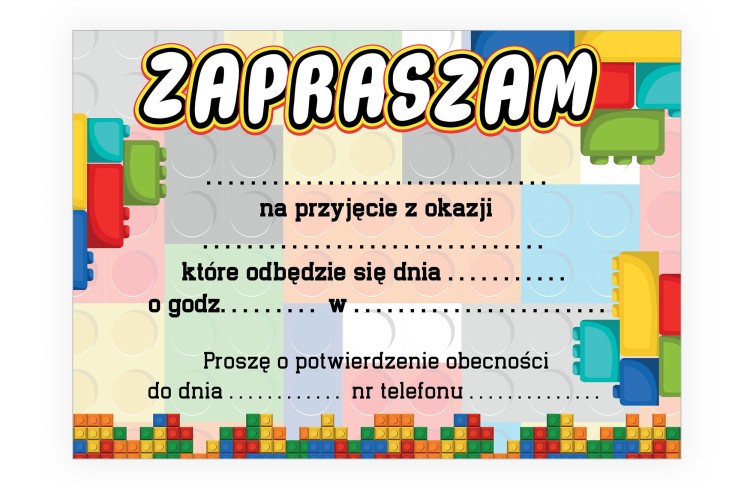 Zaproszenia dla Dzieci Lego ZJB_02 tył