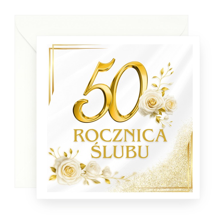 Zaproszenia Personalizowane na Rocznicę Ślubu Biało Złote Róże D13_10