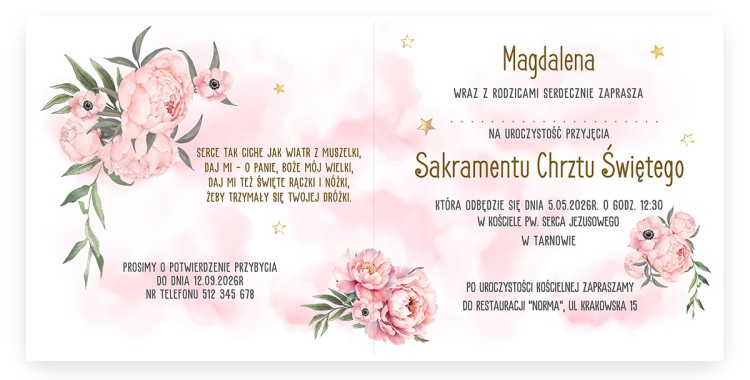 Zaproszenia Personalizowane na Chrzest Święty Miś na księżycu D13_11 środek