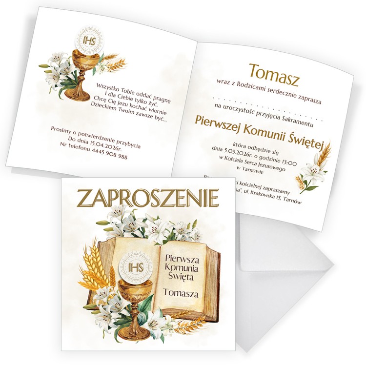 Zaproszenia Personalizowane na Komunię IHS D13_12 komplet