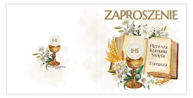 Zaproszenia Personalizowane na Komunię IHS D13_12 przód
