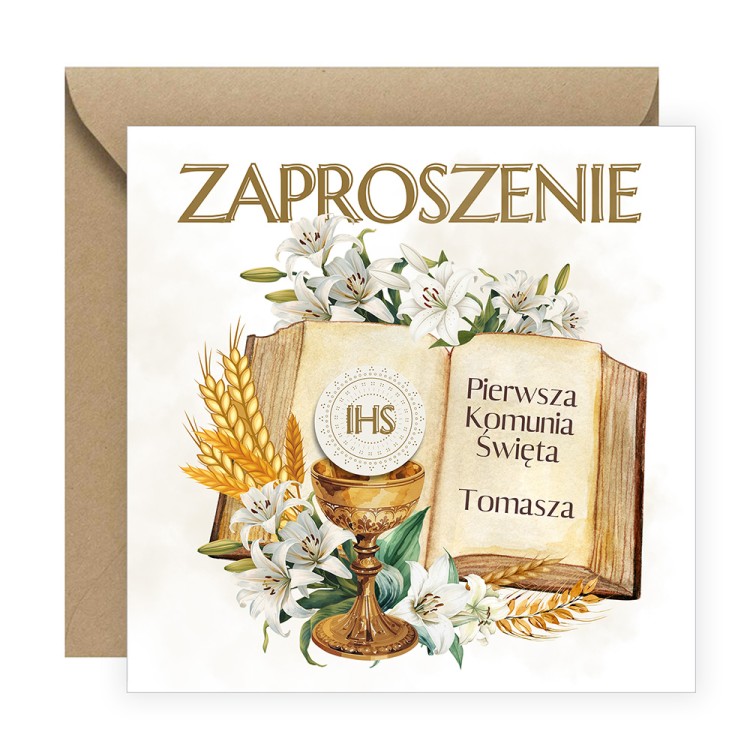 Zaproszenia Personalizowane na Komunię IHS Eko Koperta D13_12_ZE1