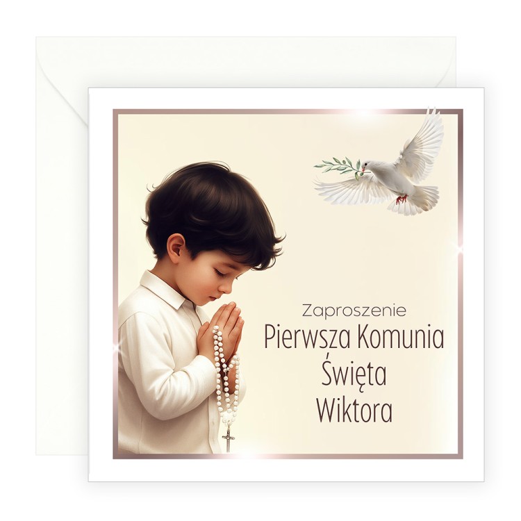 Zaproszenia Personalizowane na Komunię Chłopczyk i gołąb D13_14